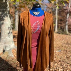 ONE OF A KIND! Banjo Gal / Ellison Faux Suede Cardigan w fringe - L